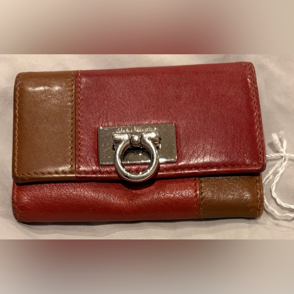 Salvatore Ferragamo Rare Red and Brown Leather Key Holder with Silver Hardware